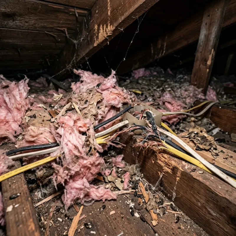 Contaminated ceiling insulation being assessed in a Magpie roof space