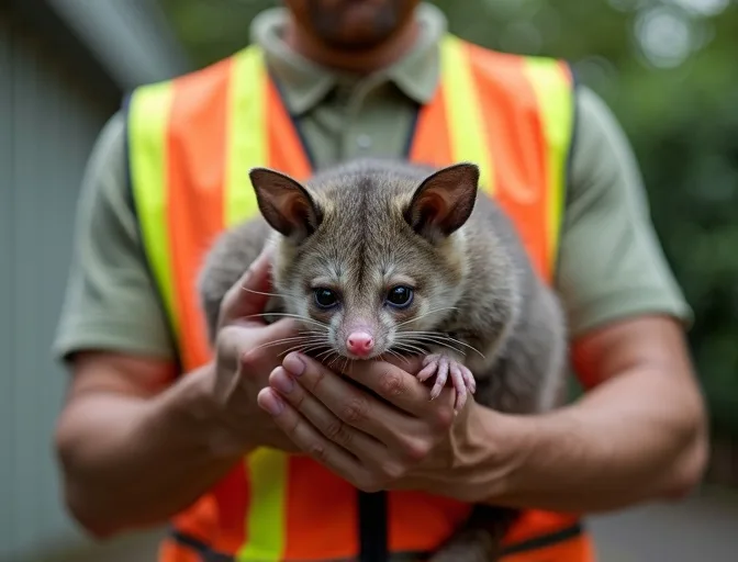 Animal handler safely recovering a deceased possum in Magpie